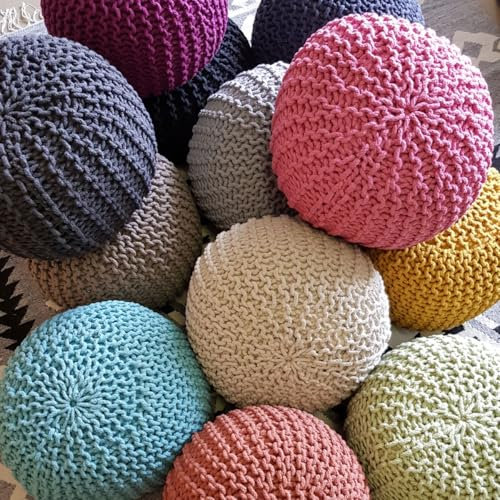 Amago home Sitzpouf Strickhocker Pouf Ø45 H30cm Bodenkissen Indoor Baumwolle nachhaltig recycelt Farbe beige