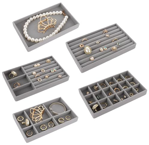 ASelected Organizador de joyas de 5 unidades, apilable, organizador de joyas, organizador de joyas para pendientes, anillos, pulseras, broches, collares