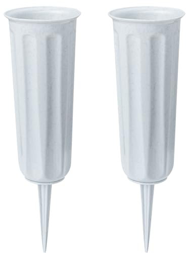 Grab Vasen mit Spikes, Kunststoff Blumenhalter für Friedhof, Blumenvase Grab Dekorationen für Friedhof Grabstein Grabseite (2 Pack Grau)