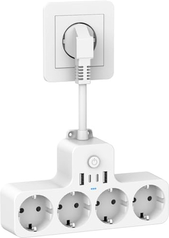 HANYEAL Eegetas Steckdosenleiste, flach, 4000 W, Mehrfachstecker, 3 USB, 1 Typ C und Schalter, USB-Ladegerät für Büro, Küche und Zimmer