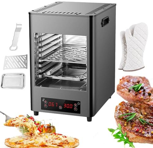 1700w Electric Steak Broiler,Electric Contact Grills with 8/10-Layer Grill/Time&Temperature Adjustable/Maximum Temperature 800℃,for Commercial&Home Beef Chicken Vegetables,A