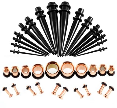 Whoiy Acryl Roségold Dehnstäbe Tunnel Set 1.6mm-10mm 18 Paare Taper Stretching Kit, Herren Damen Ohr Tunnel Set Plug Piercing Jewellery mit O-ringe