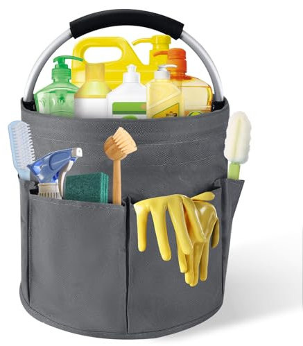 Panier De Nettoyage Avec PoignéE, Sac Pliable à Outils de Seau avec Plusieurs Poches, Rangement Produits Menagers Pliable，Panier produit de nettoyage, Transporter Convient à la Maison et Au Jardin