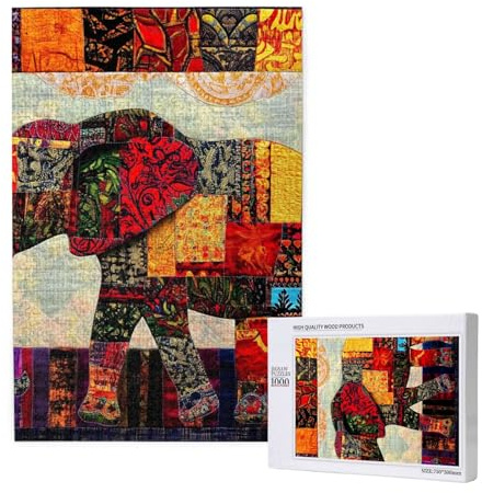 1000 Teile Holzpuzzle Erwachsene Familie Afrikanischer Elefant Patchwork Puzzle Artwork für Spieleabende Home Decor Stressabbau Gehirntraining