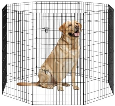 FDW 8-Panel Welpenlaufstall,122cm Welpenauslauf,Flexibel & Faltbar, Metall Tierlaufstall, Freigehege für Hund，Katze, Kaninchen, für Innen und Außen，Einfache Montage, Schwarz