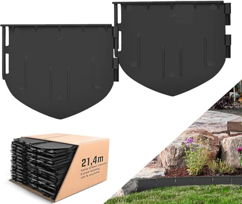 10,7 m Flexible Rasenkante Kunststoff, Höhe 13 cm, Stabile Raseneinfassung aus recyceltem Plastik, Unsichtbare Beeteinfassung Beetumrandung Garten Pflasterkante, Einfach zu montieren, Schwarz
