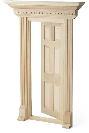Odoria Dollhouse Front Door Miniature: 1/12 Scale Fairy Garden Panel Doors Vintage Trims for Elf Outdoor - Mini Entry Gate Unfinished Wood - Tiny Furniture Building Construction Model, Inswing