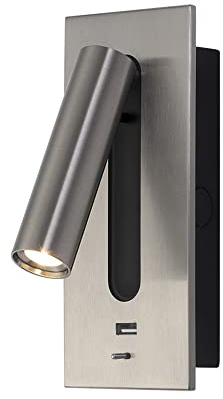 TaleTre Wall Mounted LED Reading Lights with USB Port - Adjustable Recessed Bedside Wall Sconces for Bedroom, Living Room & Hotel - 3000K Warm White LED Wall Lamp(Nickel)