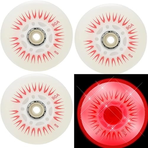 WSDAV 4PCS Inline Roller Wheels, mit LED Flash Skate Wheels Ersatzrad 60mm-80mm Inline Roller für Kinder und Jugendliche,Rot,70MM