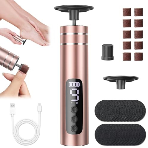 2 in 1 Pedicure Elettrico Professionale Piedi, Rimozione Calli Piedi Elettrico Ricaricabile con Display LCD, 30 Lime Intercambiabili, 9 Velocità di Rimozione dei Calli per Pelle Dura Morta (Oro Rosa)