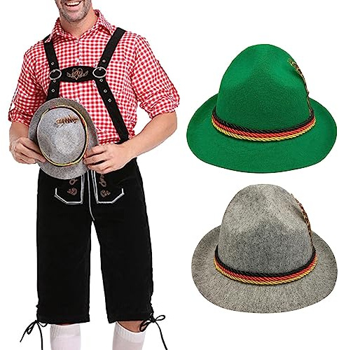 Generisch 2er Set Trachtenhut mit Feder und Deutschland Kordel, Herren Jägerhut für Oktoberfest, 2025 Trachten Party Bayerischer Fedora Hut, Bierfest, Volksfest, Kirchweih