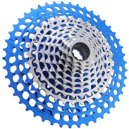 Yechiry 12 Speed ​​Mountain Bike Cassette Svänghjul, Aluminiumlegering CNC Hollow Gear, Smooth and Noiseless Gear Shifting 9-46T Cykelkassett för XD Freehub (Blå silver)