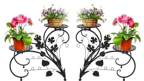Dokiiovo 2-Stufiger Blumenständer Metall, 2er Set Blumentreppe Blumenregal, 41cm Hoher Vintage Pflanzenregal, Eisenblumenständer für Indoor und Outdoor (Schwarz)