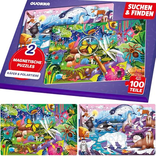 Puzzles Magnétiques Enfants 4 à 6 Ans - Livre Puzzle 3 à 5 Ans | 100 Pièces Puzzles - Deux Puzzles et Deux Jeux des Différences - Livre d'Activités Insectes et Animaux Polaires - Search Find