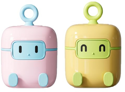 Cute Robot Design Lint Roller, Washable Electrostatic Brush with Silicone Hook, Portable Hair Remover for Furniture, Clothing, Carpets, Yellow green and blue pink