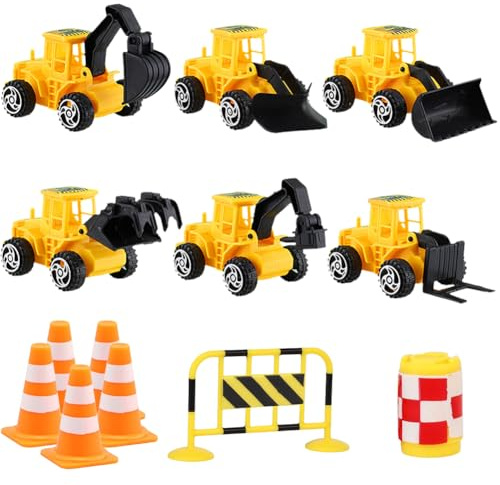 13PCS Mini Verkehrszeichen, Baustelle Set mit Bagger, Kipper, Straßensperren & Warnschilder, DIY Baustelle Einzug Weihnachten Deko, Pylonen Verkehrshütchen
