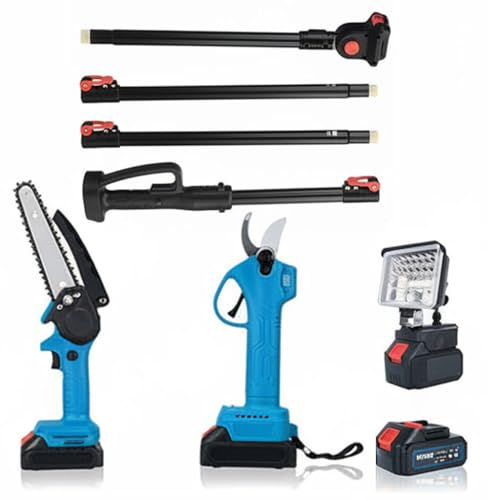 K2 STORE - Kit Potatura 3 in 1 Con Forbice Elettrica Batteria 48V con Motosega Mini, Decespugliatore, Asta Telescopica, Faro LED, 2 Batterie, Wireless per Giardinaggio Professionale Esterno