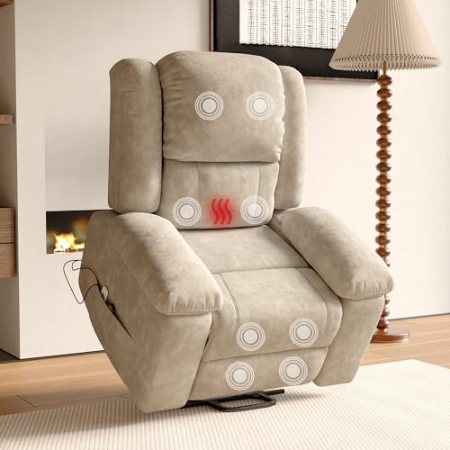 Elektrisk massagestol, avslappningsstol med 8 kraftfulla massagezoner och 2 värmepunkter, uppvärmd massagestol elektrisk solstol med lutande och sidofickor (beige, A)