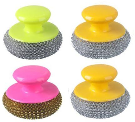 4pcs Metal Scourer Stainless Steel Scrubber, Heavy Duty Kitchen Cleaning for Pots and Pans, Long Lasting Metal Scourers with Handle for Sink Maintenance