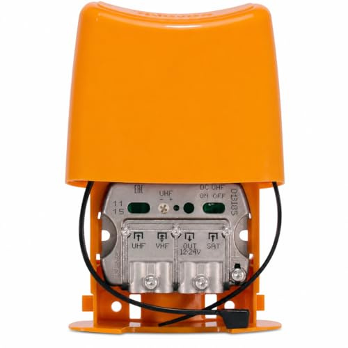 CABLEPELADO - Amplificador de Mástil LTE790 | Filtro para 1er Dividendo Digital Canales 21-60 | Revestimiento de Exterior para Antena TV UHF VHF SAT | Alimentación 12-24V DC | Naranja