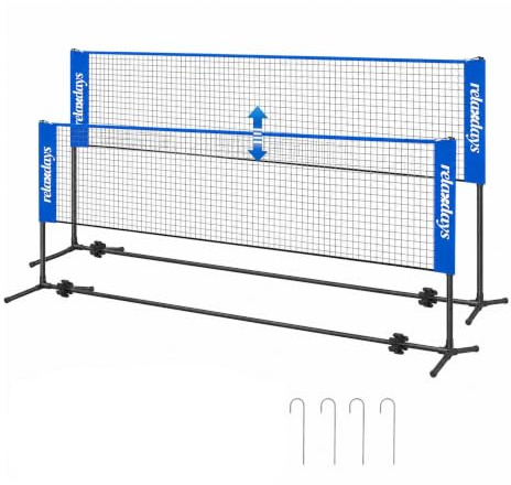 Red de bádminton Relaxdays, Soporte Regulable en Altura, Tamaño, Azul/Negro | Bolsa de transporte, jardín y camping, red de bádminton