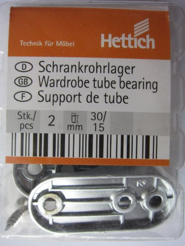 Hettich Schrankrohrlager für ovale Schrankrohre, ø 15 x 30 mm, Metall verzinkt, 2 Stück, 9120544