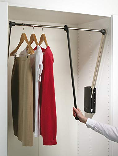 Kleiderlift verstellbar Garderoben-Lift Wardrobelift Schrank - Servetto | Kleider-Lüfter klappbar schwarz - vernickelt | breiten-verstellbar 440-610 mm | 1 Stück - Kleiderstange ausklappbar
