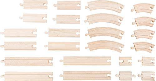Eisenbahnschienen Set 24 Teile TRAINible aus naturbelassenem Holz, als Erweiterung oder für den Neustart eines Schienennetzes, mit allen gängigen Holzeisenbahnstrecken kompatibel