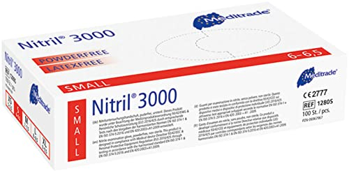 Meditrade Nitrile® 3000 White Examination Glove - Powder & Latex Free Disposable Exam Gloves - Suitable for Multiple Sectors - Size Small - 100pcs