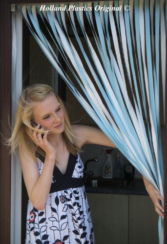 Schwerer Insektenschutzvorhang, Fliegenvorhang, Bänderjalousie, Insektenschutz, Türblende, hellblau und weiß, 90 cm breit