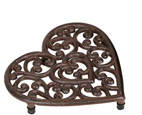 Cast Iron Trivet Antique Brown Love Heart Trivet Mat Pan Stand Kitchen Gift | Footed Base, Non Slip, Cast Iron, Love Heart, Heat Mat, Heatproof, Cooling Mat, Trivet, Pan Rest