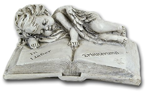 Bambelaa! Decorazioni tomba art deco Angelo su libro in resina grigia decorazione per cimitero 16 x 12 x 7 cm resistente alle intemperie