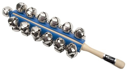 Fame SB125 Sleigh Bells Tambourine, 25 Glocken, Holzgriff, Stahl-Schellen, 31cm Länge, Naturfarben, Effektives Rhythmikinstrument, Hellem Glockenklang