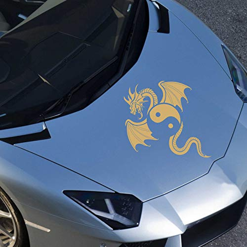 INDIGOS UG Aufkleber - Autoaufkleber Yin Yang Drache 50cm x 40cm Gold - Tuning Carystyling Heckscheibe Auto