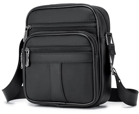 SPAHER Borsello Uomo Tracolla Pelle Borsa a Tracolla Casual Borsa a Spalla da Uomo Borselli da Lavoro Piccolo Messenger Bag per Ufficio/Vita Quotidiana, Idea Regalo per festa del papà, Nero