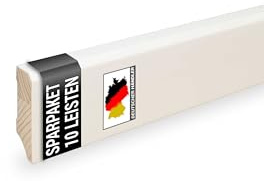 24 m Trevendo Sockelleiste Massivholz weiß lackiert gefast cube modern 16 x 40 x 2400 mm - Fußbodenleiste aus Echtholz mit rundum aufgebrachter weißer Grundierung und Decklack