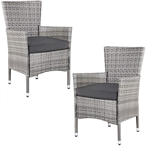 Casaria® Gartenstühle 2er Set Polyrattan Stapelbar mit Auflagen 160kg Belastbarkeit Wetterfest Outdoor Garten Terrasse Balkon Stapelstuhl Stuhl Sessel