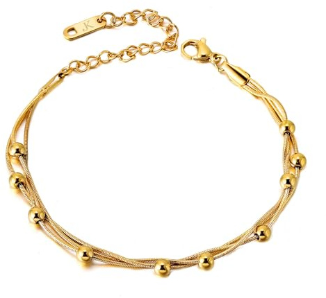 Kim Johanson Edelstahl Damen Armband *Dream* in Silber, Gold & Roségold | Armkette mit beweglichen Kugeln | Boho Schmuck | Verstellbar inkl. Schmuckbeutel