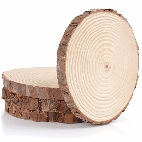 Kurtzy Naturbelassene Holzscheiben zum Basteln (4 Stk) 18-23 cm Durchmesser, 20-22 mm Dick - Rustikale Glattgeschliffene Baumscheiben mit Rinde - Deko Baumscheiben für DIY, Untersetzer & Weihnachten