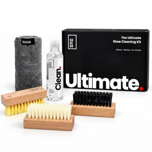 SHOEGR Ultimate Shoe Cleaning Kit | Suitable for Sneaker, Nubuck, Canvas, Knit, Trainers, Multi-Material & Suede | Shoe care kit-Cleaning Solution, Brushes & Microfiber Towel | Shoe Cleaner