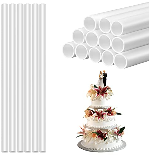 Jinlaili 12PCS Goujons à Gâteau en Plastique Blanc, Dowels pour Gateau Réutilisables Bâtons de Support de Gâteau de 30 cm pour Utilisé Pour La Construction Et L'empilage de Gâteaux en Couches