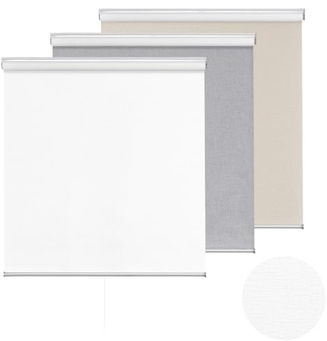 ChrisDowa Cordless 100% Blackout Roller Shade, with Striped Jacquard, Thermal Insulated, UV Protection Fabric, Total Blackout Blinds for Window, French Doors, Home and Office. White, 29 W x 72 H