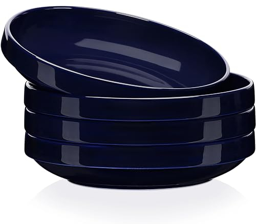 LOVECASA 1250 ml Piatto fondo in porcellana | Piatto per zuppa blu scuro | Ø20,7 x 4,5 cm | Ecologico - Lavabile in lavastoviglie - Ultraleggero | 4 pezzi