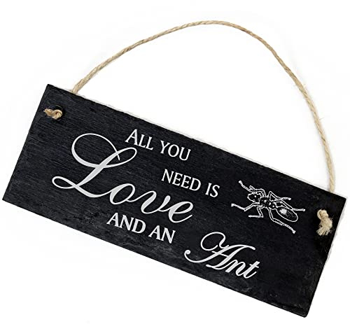 Schiefertafel Deko dunkle Ameise Schild 22 x 8 cm - All you need is Love and an Ant - Wanddeko Dekoration Türschild