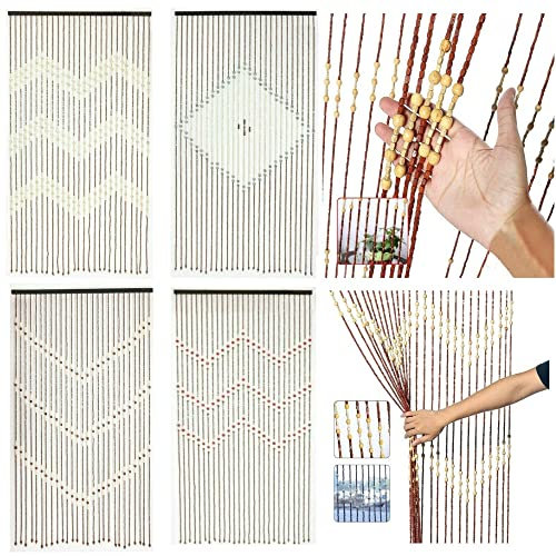 Sbz Stylish Bamboo Beaded Door Curtain Wooden Beautiful Hanging Doorway partition Summer Insect Fly Screen Wood (Assorted Design) (BDC-002)