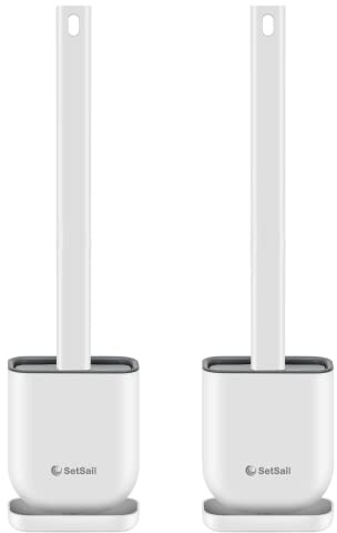 SetSail Silicone Toilet Brush 2 Pack Toilet Bowl Brush and Holder Set Toilet Bowl Scrubber with Silicone Bristles Flat Flexible Toilet Brushes for Bathroom Toilet Cleaning Brush