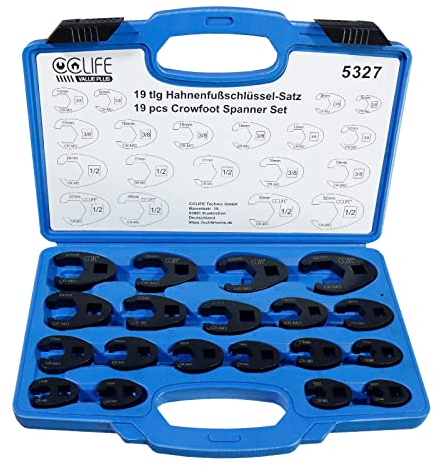 CCLIFE 19tlg Hahnenfußschlüssel Hahnenfuß Schlüssel Steckschlüssel Drehmoment 1/2 3/8 Außenvierkantantrieb | 8-32mm