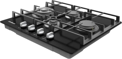 Corberó - Encimera de Gas | CPCGM4F4121N | 8.8 Kw | 4 Fuegos | Zona Wok | Autoencendido | Válvula de Seguridad | Hierro Fundido | Desconexión Automática | Kit de conversión a gas natural | Negro