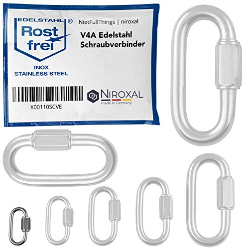 NietFullThings Connettore a vite in acciaio inox da 3 mm, V4A, moschettone a vite, connettore per catena, 330 kg, collegamento di emergenza, connettore rapido, anello portachiavi di emergenza, in