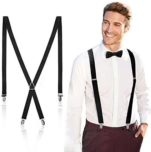 YUFFQOPC Hosenträger für Herren Starken Verben Hosenträger schmal 2,5 cm 4 Metal Clip Lang für Männer und Damen Einstellbar Länge für Damen Buro und Elastisch X Style Einheitsgröße